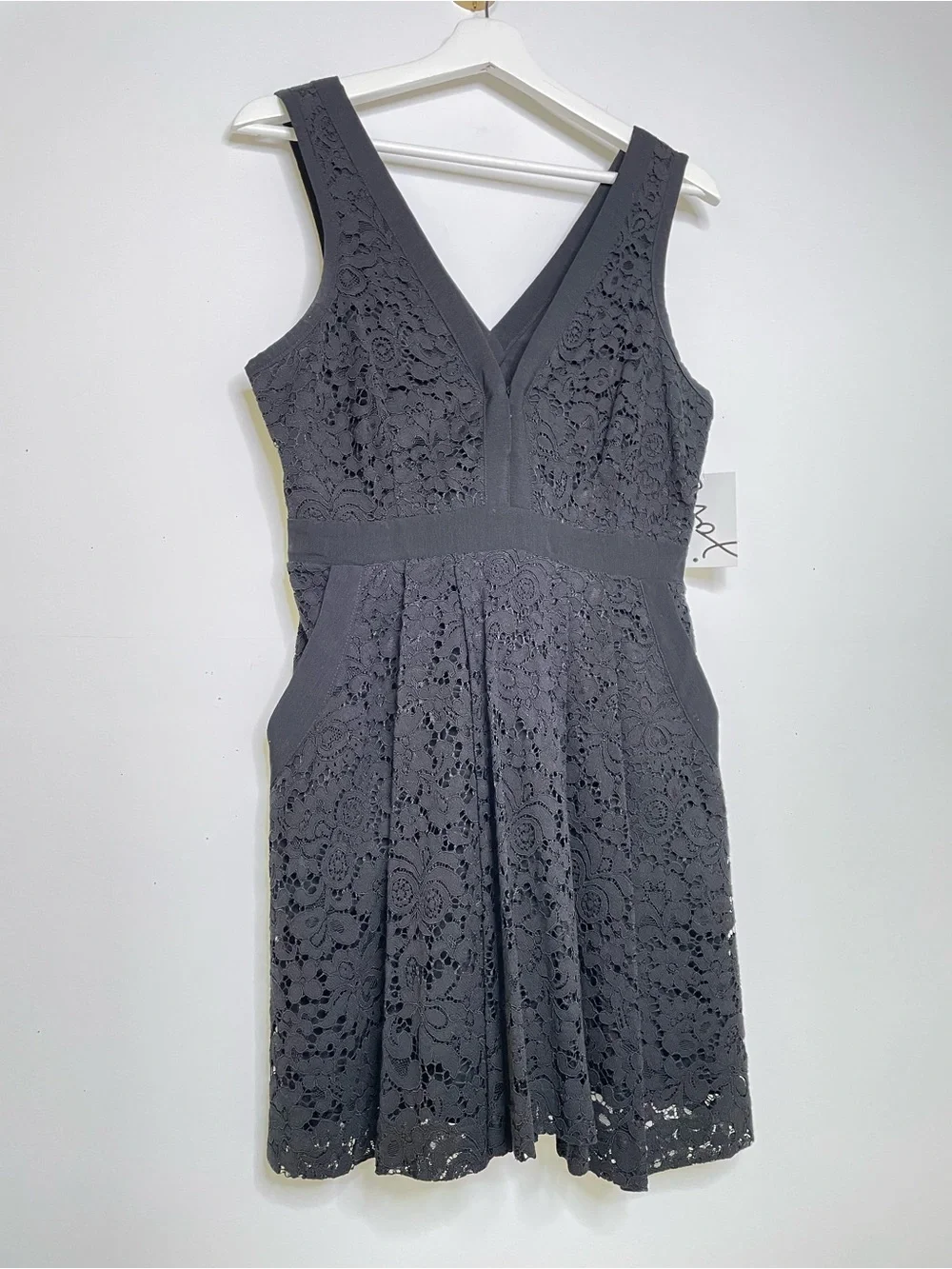 Whimsigoth | Free People Black Lace V-Neck Sleeveless Mini Dress | Pockets S